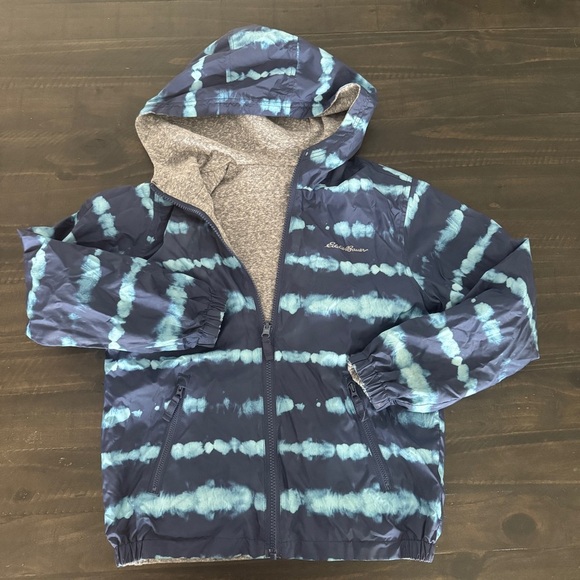Eddie Bauer Kids Reversible Tie-Dye Jacket Size S (7/8) Blue Hooded Winter Coat - Picture 1 of 9